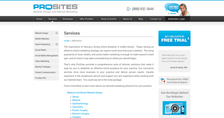 Service page of #7 Best Dental Web Development Business: ProSites