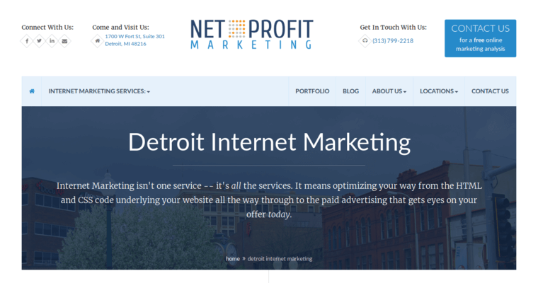 Home page of #7 Top Detroit Web Design Business: Net Profit Marketing