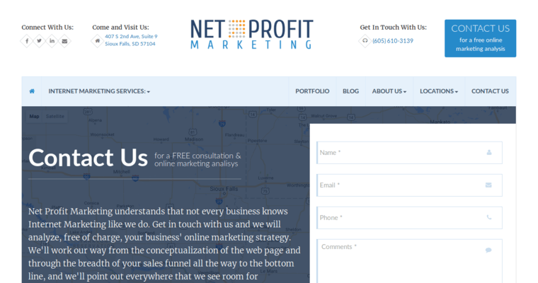 Contact page of #7 Best Detroit Web Design Business: Net Profit Marketing
