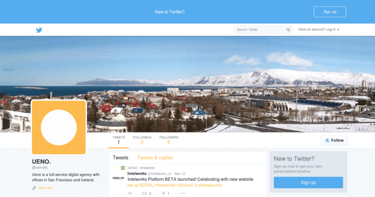 Twitter page of #6 Best Digital Agency: Ueno