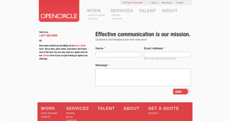 Contact page of #10 Leading Drupal Web Development Agency: OpenCircle
