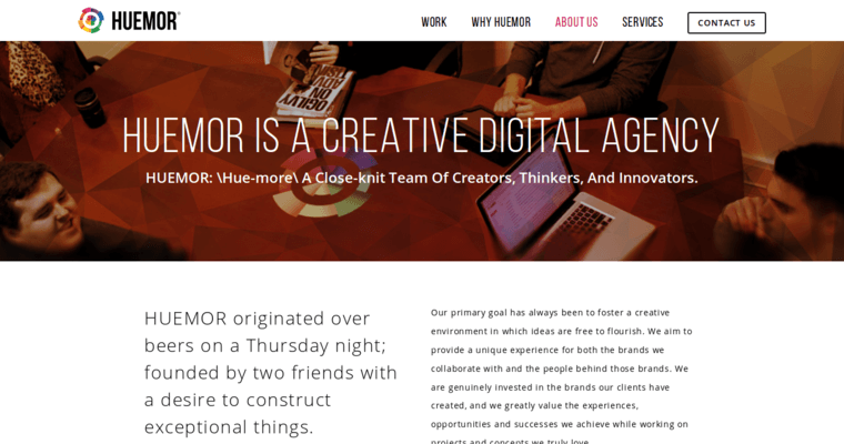 About page of #6 Leading Drupal Website Design Firm: Huemor Designs