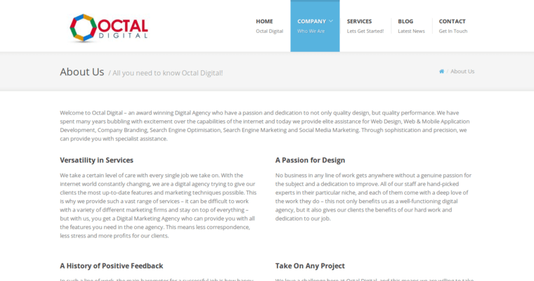 About page of #8 Best Drupal Web Design Business: Octal Digital