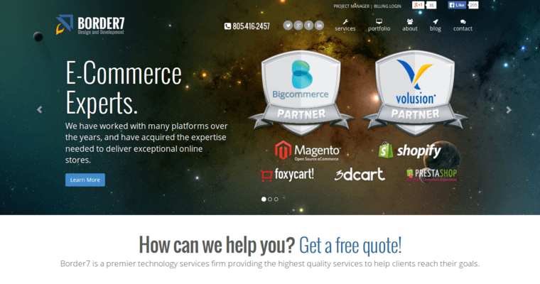 Home page of #5 Top eCommerce Web Design Business: Border7 Design Studios