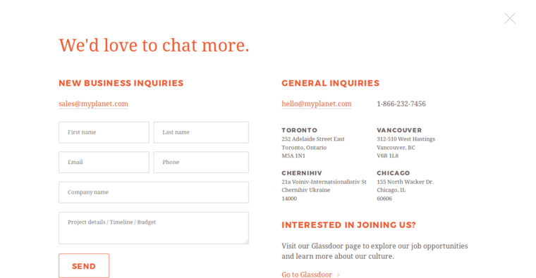 Contact page of #9 Best eCommerce Web Design Company: myplanet