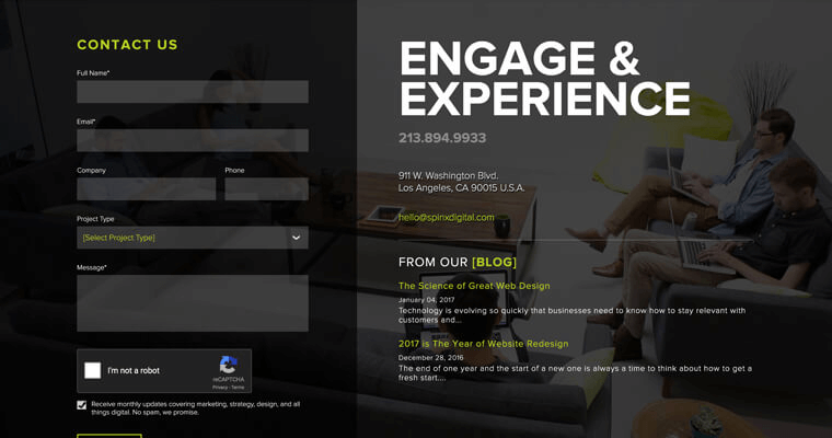 Contact page of #5 Best eCommerce Website Development Business: SPINX Digital