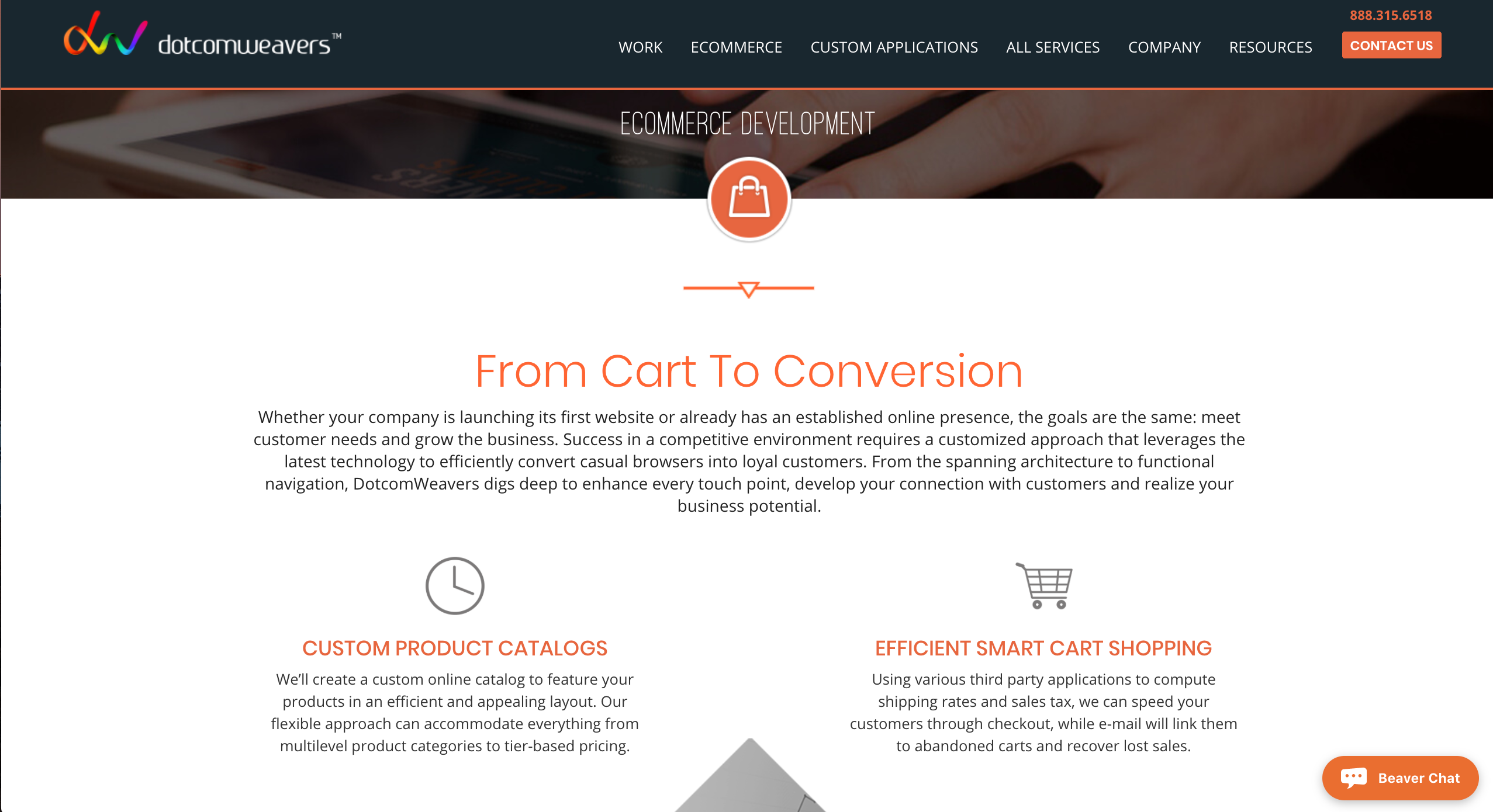 Services page of #3 Top eCommerce Website Design Business: Dotcomweavers
