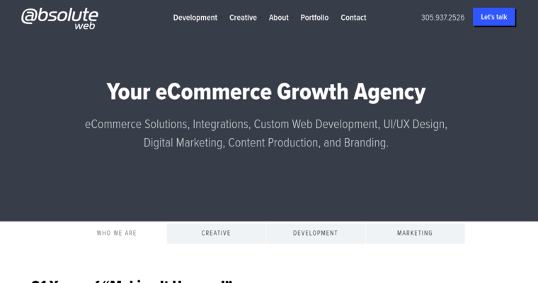Home page of #12 Best eCommerce Web Design Agency: Absolute Web