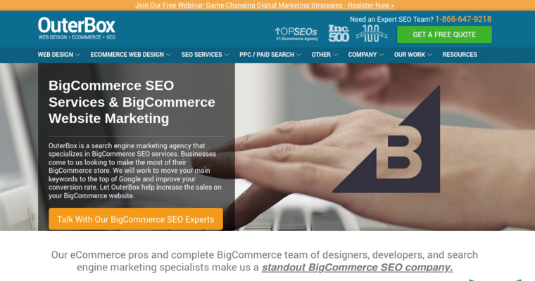 Service page of #11 Top eCommerce Website Design Business: OuterBox