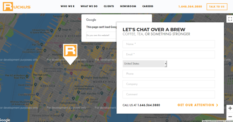 Contact page of #2 Best Enterprise Web Design Company: Ruckus Marketing