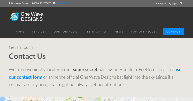 Contact page of #11 Top Honolulu Web Design Company: One Wave Designs