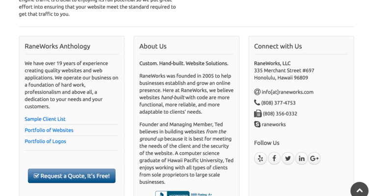 About page of #7 Best Honolulu Web Development Company: RaneWorks, LLC
