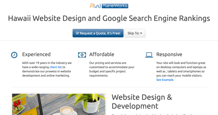 Home page of #7 Best Honolulu Web Development Firm: RaneWorks, LLC