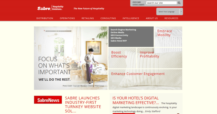 Home page of #6 Top Hotel Web Design Agency: Sabre Hospitality