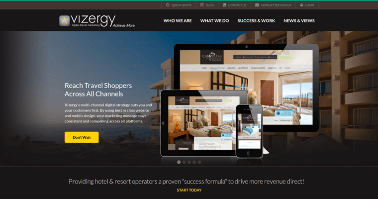 Home page of #8 Top Hotel Web Design Firm: Vizergy