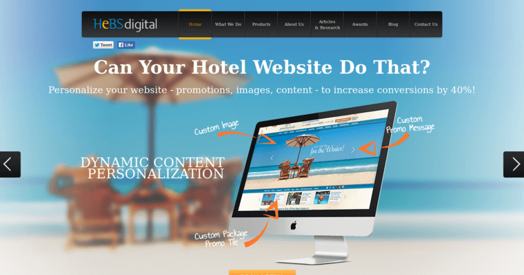 Home page of #10 Top Hotel Web Design Company: HeBS Digital
