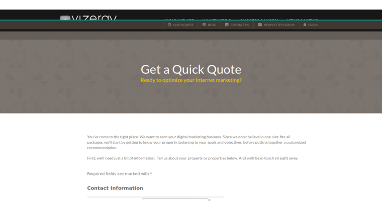 Quote page of #8 Top Hotel Web Design Company: Vizergy