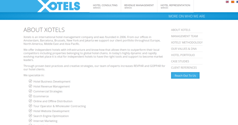 About page of #6 Best Hotel Web Development Business: Xotels