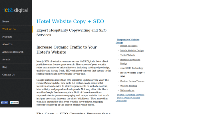 Websites page of #9 Top Hotel Web Design Firm: HeBS Digital