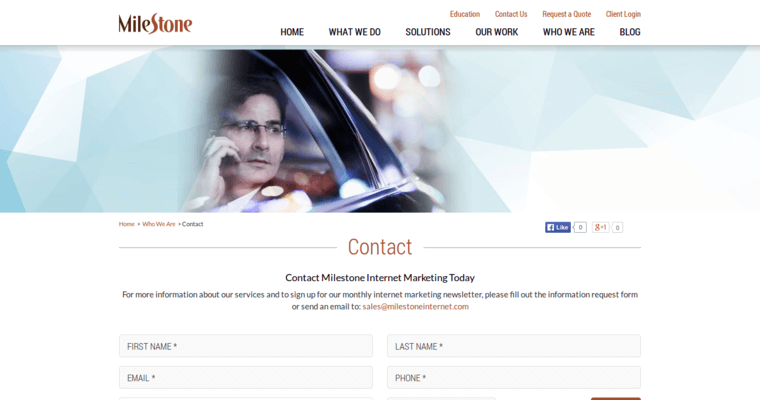 Contact page of #6 Best Hotel Web Design Agency: Milestone