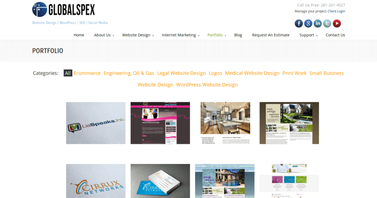 Folio page of #6 Best Houston Web Design Agency: GlobalSpex