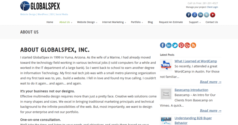 About page of #7 Leading Houston Website Development Company: GlobalSpex