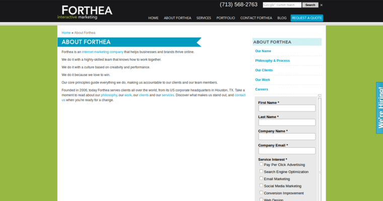 About page of #10 Top Houston Website Development Agency: Forthea