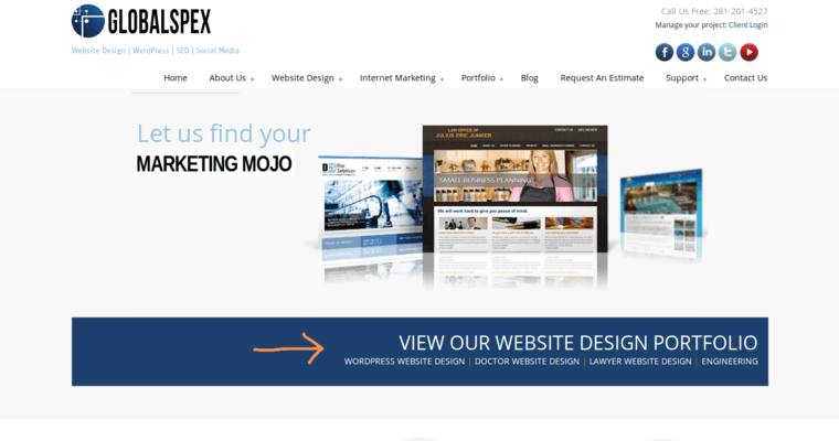 Home page of #8 Best Houston Web Design Business: GlobalSpex