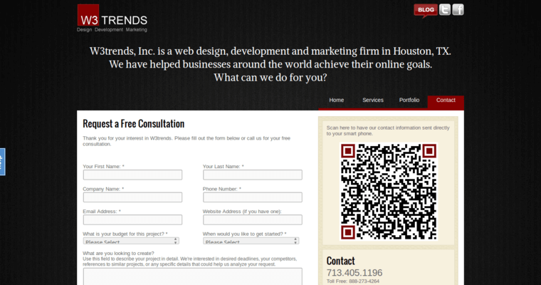 Contact page of #9 Best Houston Web Development Firm: W3 Trends Web Design