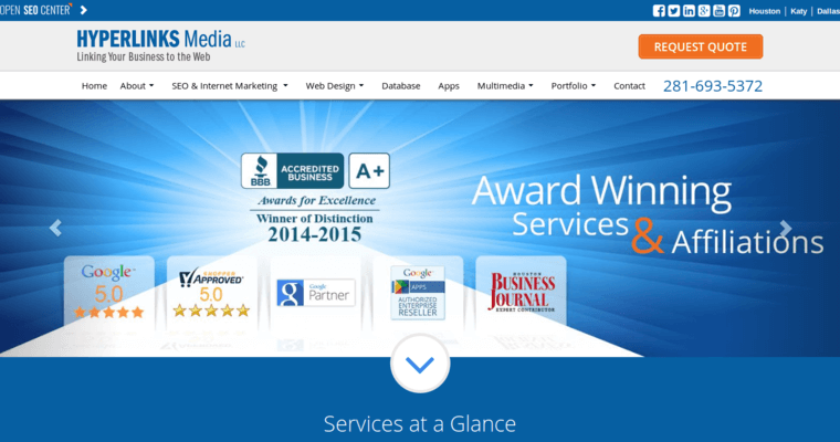 Home page of #11 Best Houston Web Design Business: Hyperlinks Media