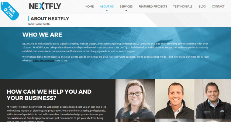 About page of #6 Best Indianapolis Web Development Company: NEXTFLY Web Design