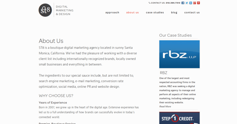 About page of #7 Leading Los Angeles Web Development Company: ST8