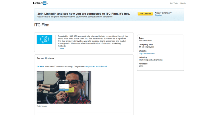 Linkedin page of #10 Leading LA Website Design Business: ITC