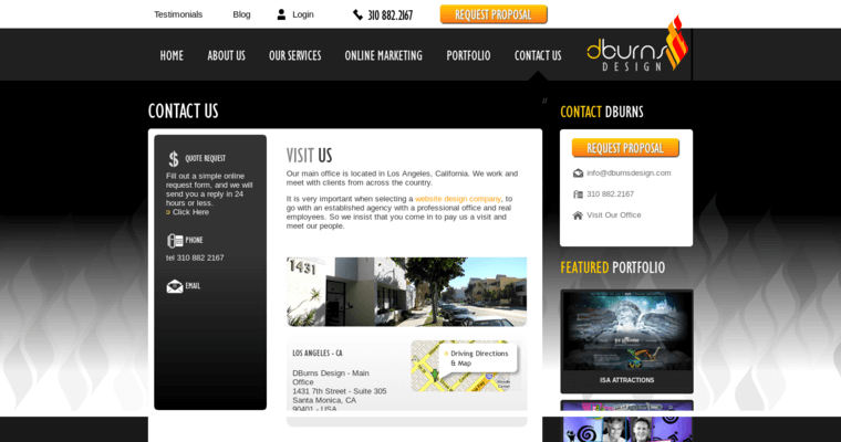 Contact page of #10 Leading LA Website Development Company: Dburns