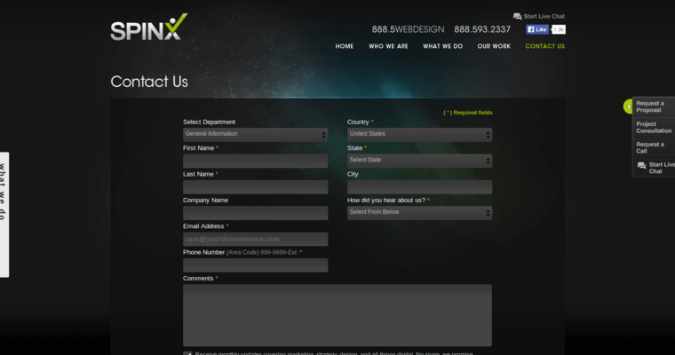 Contact page of #6 Leading Los Angeles Website Design Company: SPINX