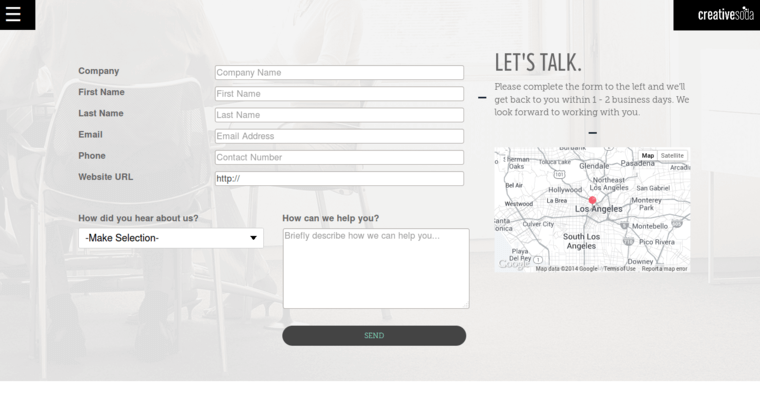 Contact page of #5 Best Los Angeles Website Design Agency: Creative Soda