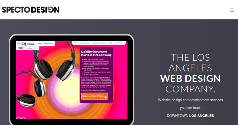 Home page of #10 Leading LA Website Development Company: Specto Design