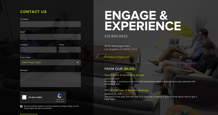 Contact page of #5 Top Los Angeles Website Development Business: SPINX