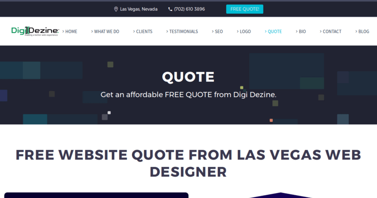 Quote page of #5 Best Vegas Web Development Firm: Digi Dezine Web Design 