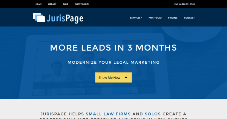 Home page of #3 Best Law Web Design Agency: JurisPage
