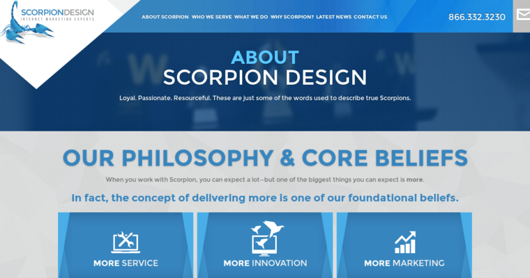About page of #2 Leading Law Web Design Business: Scorpion Design