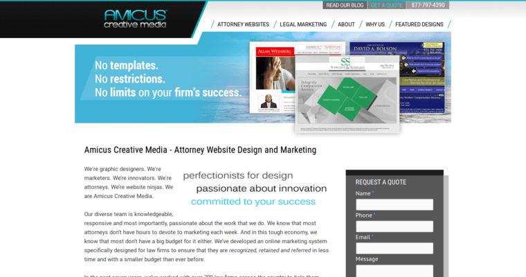 About page of #8 Top Law Web Design Agency: Amicus Creative Media