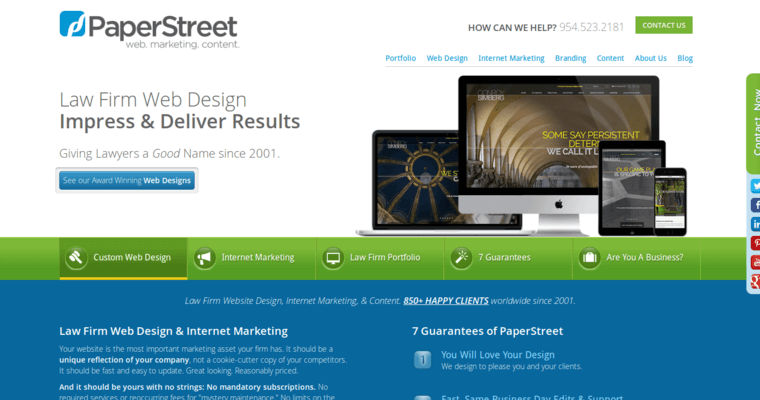 Home page of #4 Leading Law Web Design Company: PaperStreet