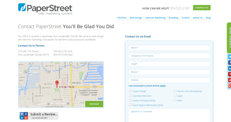 Contact page of #4 Top Law Web Design Agency: PaperStreet