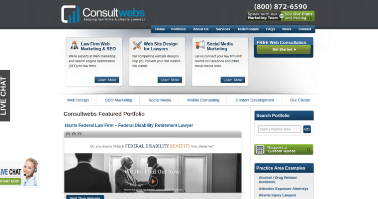 Folio page of #10 Best Law Web Development Company: Consult Webs
