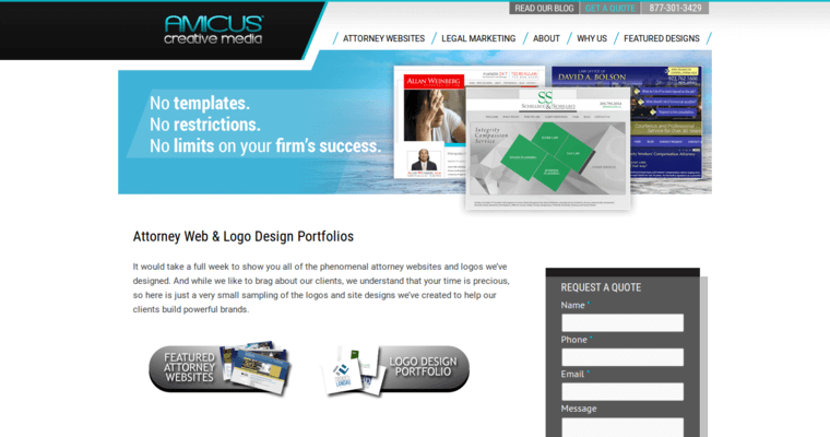 Folio page of #8 Best Law Web Design Agency: Amicus Creative Media