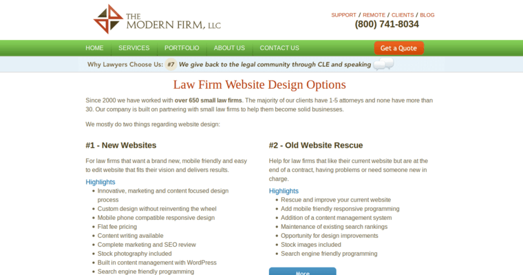 Service page of #6 Best Law Web Design Firm: The Modern Firm