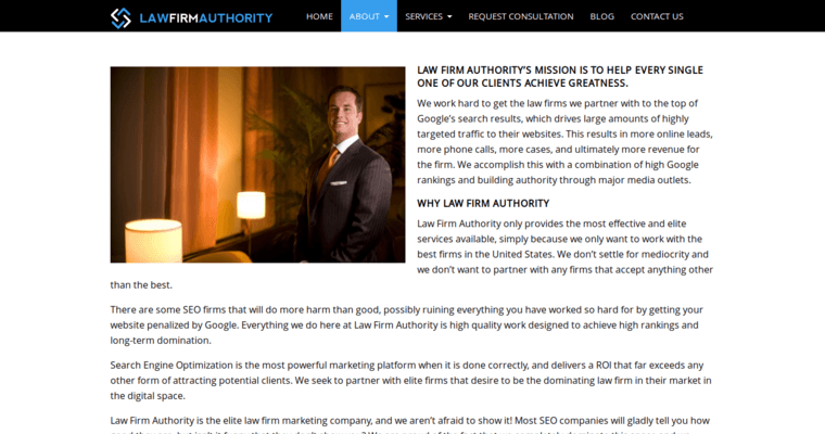 About page of #8 Leading Law Web Development Firm: Law Firm Authority