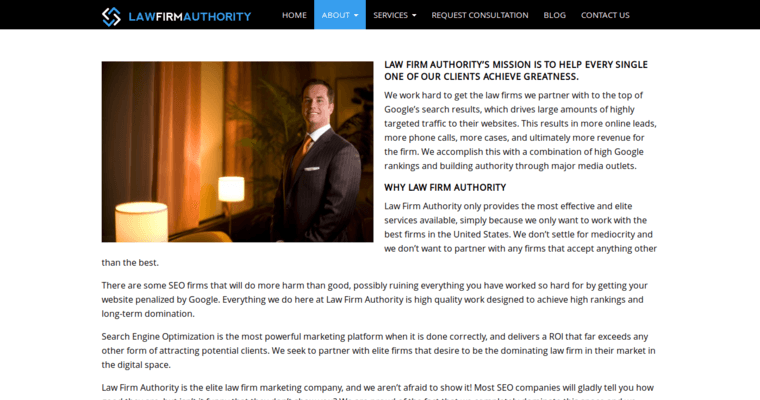 About page of #7 Leading Law Web Design Company: Law Firm Authority