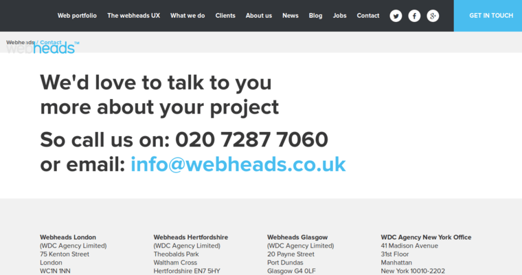 Contact page of #7 Leading London Web Development Business: Webheads